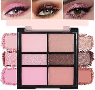 6-Color Eyeshadow Palette Makeup,Velvety Matte & Shimmer Eyeshadow Blend,Pink Brown Shades Eye Makeup, Smooth & Blendable, Long-Lasting Naturing-Looking,Built-In Mirror #01