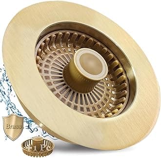 BAOLSLS 3 in 1 Kitchen Sink Stopper, Pop Up Kitchen Sink Drain Strainer, with an Extra Basket Strainer, Kitchen Sink Drain Stopper for US Standard 3-1/2 Inch, Brass Material Electroplate Gold