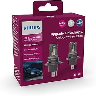Philips H4 LED Headlight, 6000K Automotive Bulb, Halogen Bulb Equal Size, Easy Installation, 2 Pieces
