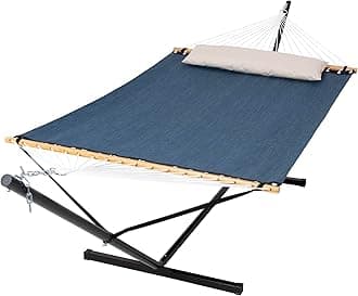 SUNCREAT Hammocks for Outside with Stand, Quick Dry Two Person Hammock with Head Pillow, 450 lbs Capacity, Navy