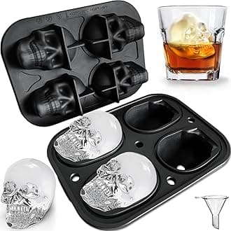 JETKONG Large Skull Ice Mold - 4 Cavity Silicone Skull Ice Maker - Ice Cube Tray for Whiskey, Bourbon, Cocktails and Juice