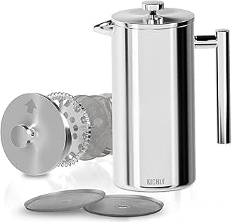 600ml Stainless Steel French Press - Double Wall Coffee Press - Stainless Steel Plunger Coffee & Tea Maker (Silver, 0.6 Ltr,1 Piece)