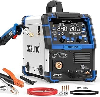 AZZUNO 200A MIG Welder 110V/220V, 8 in 1 Welder Machine Aluminum MIG/Gas MAG/Gasless Flux Core MIG/Gas MIG/Spot MIG/Spool Gun Compatible/Lift TIG/Stick Welding, Multi process Welding Machine