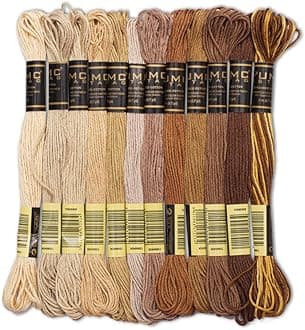 12 Pieces | Premium Embroidery Thread | 100% Egyptian Cotton Premium Skeins | Cross Stitch Embroidery Floss | Oeko TEX Certified Stranded Cotton (Brown Tones)