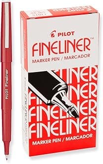 2 Dozen Total 24 Pens, Pilot Fineliner Marker Pens, Fine Point, Red Ink (11015)