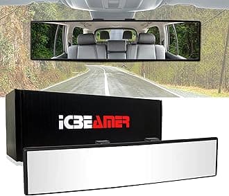 11.8" ICBEAMER Clip On Rear View Mirror | Convex Clear Tint Glass, Panoramic Wide Angle HD Glass, Anti Glare, Universal Fit for Car, SUV, Truck | Eliminates Blind Spots (1 Pack)