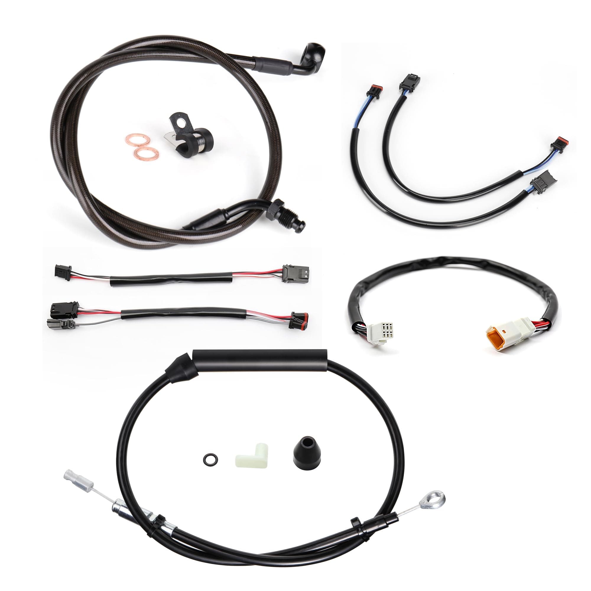 Tigersgate Black 14" Softail Cables Kit Handlebar Extended CAN-Bus/Front Turn Signal/Brake Line/Clutch Cable/TBW Wires for 2020-2021 Softail w/ABS