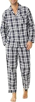 Men's Lightweight Cotton Pajamas Long Sleeves Shirt Pants Set