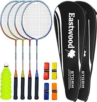 EASTWOOD Badminton Racket Set of 4 - Semi-Graphite Badminton Racquets, 2 Badminton Racket Bags, 6 Shuttlecocks, Play Badminton Sets for Backyards Adults, Badminton Rackets, Outdoor Games