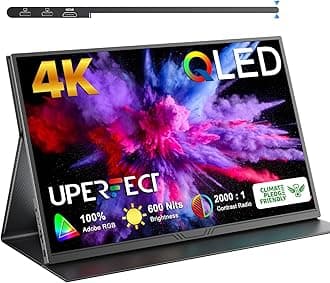 UPERFECT True 4K Portable Monitor, [New Version] 15.6'' UHD IPS 3840x2160 USB C, Unique Arch Metal Frame,100% Adobe RGB 600 Nits Brightness, HDR FreeSync Speaker HDMI Type-C OTG w/Smart Case