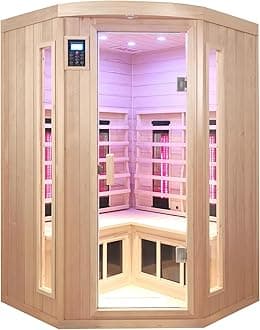 Ceramic Infrared Saunas for Home, 2 Person Infrared Sauna, Low EMF Indoor Home Sauna, Canadian Hemlock Wooden Sauna Room with Bluetooth Speakers, Reading Lamps, Chromotherapy Lights