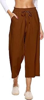 LNX Linen Pants Women Casual Wide Leg Trouser High Waist Drawstring Elastic Flowy Cotton Cropped Pants with Pocket