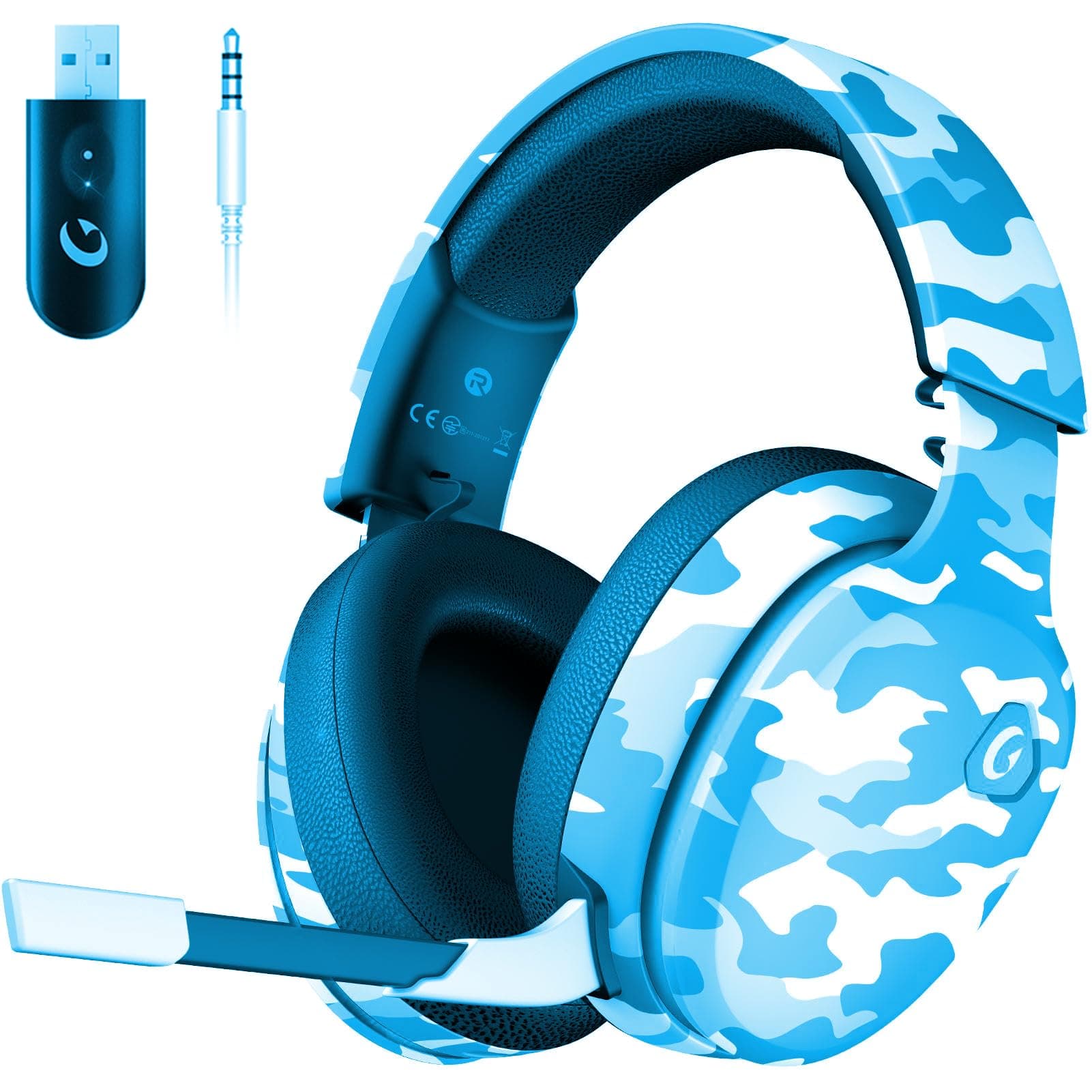 Gtheos Wireless Gaming Headset for PS5, PS4, Elden Ring, PC, Mac, Switch, Bluetooth 5.3 Gaming Headphones with Noise Canceling Microphone, 45H Battery, RGB Light, White