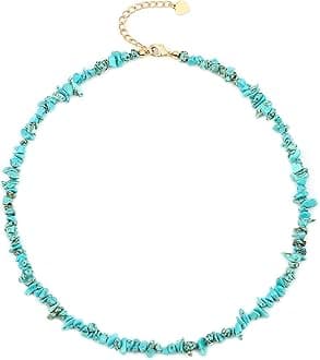 PEARLADA Turquoise Beaded Choker Necklace Chakra Stone Necklace Adjustable