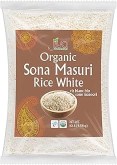 Organic Sona Masoori Rice 10 LB Premium Quality - India Origin, Short Grain Rice, All Natural & Non-GMO - by Jiva Organics (10 Pounds)