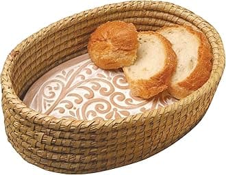 Bread Warming Basket Baker Gift - Warm Bread Stone in Oven & Serve, Sourdough Bread Basket with Warmer Terracotta Clay Tile, Trivet for Hot Pot, Buffet Server Food Warmer, Banneton Bread Basket, Food