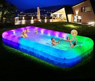 Large Inflatable Pool with Lights, 145" X 74" X 22" Family Inflatable Swimming Pools for Adults, Blow Up Pool Solar Powered, Inflatable PooI for Backyard (Air Pump Not Included)