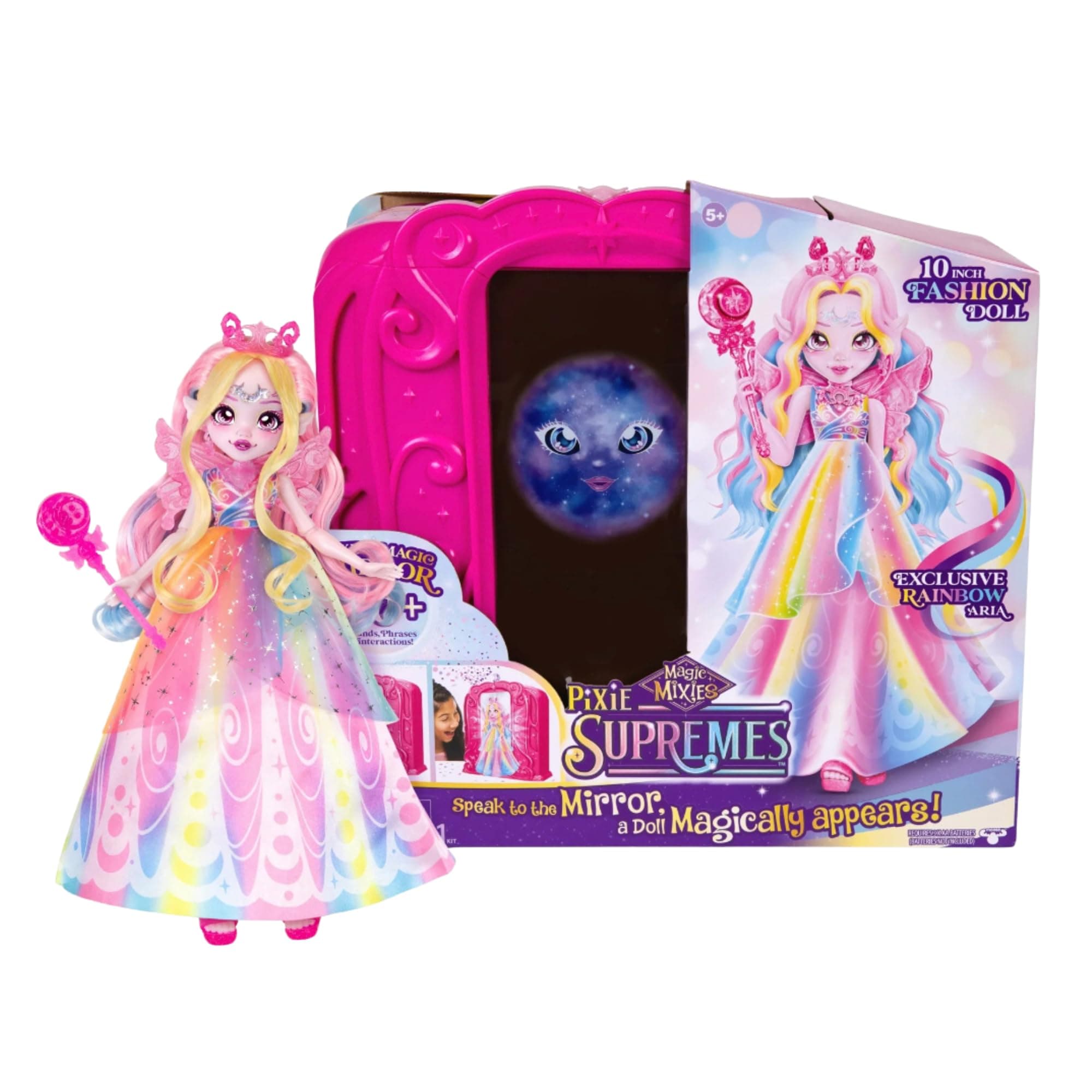 Magic Mixies Pixie Supremes Exclusive Rainbow Aria Doll and Mirror | 10 Inch Fashion Doll with Talking Mirror and 50+ Phrases & Interactions