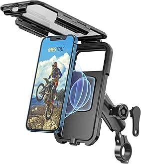 iMESTOU Waterproof Motorcycle Wireless Mount with USB-C Fast Charger, Anti-Theft 1" Ball Phone Holder with Aluminum Handlebar Mounting Base Fits for 5.5"-6.8" Cellphones (L)
