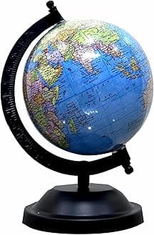 Educational 5 Inch Political Metal Black Arc Base STEM World Globe for Kids,Students and Upsc Aspirants Learning with Magnifying Glass,Home Office Table Decor (Blue Globe)