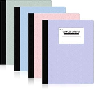 SUNEE Composition Notebooks - College Ruled Paper, 4 Pack Composition Book, 9 3/4" x 7 1/2", 80 Sheets/160 Pages, Assorted Colors, School, College & Office Supplies