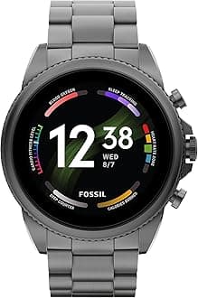 Fossil Men's Gen 6 44mm Stainless Steel Touchscreen Smart Watch, Color: Smoke (Model: FTW4059V/FTW4059R)