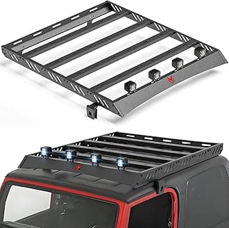 Roof Rack Cargo Basket with 4PCS LED Light Bar Compatible with 1997-2006 Jeep Wrangler TJ 2 Doors Hardtop, Streamlined Heavy-Duty Overland Rooftop Storage Carrier Luggage Racks (Black)