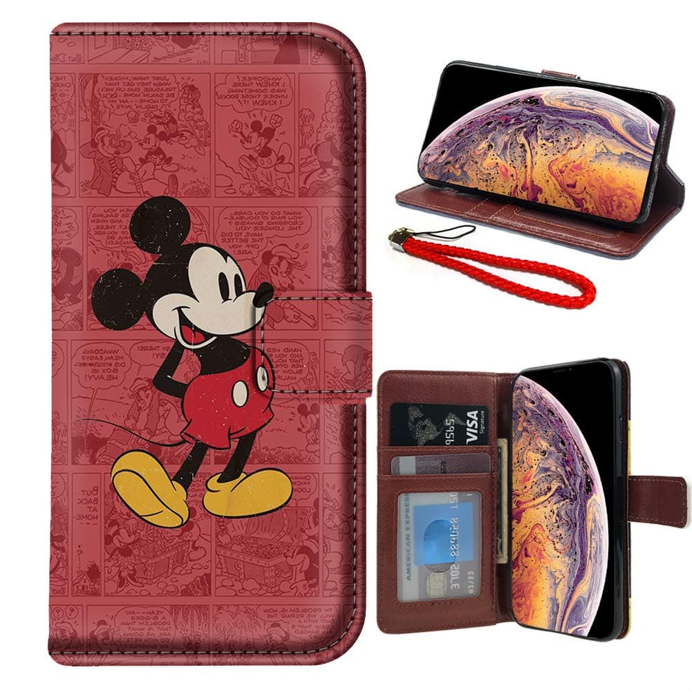 DC Faner iPhone Xs Max Case iPhone Xs Max Wallet Case PU Leather Flip Case with Card Slots Stand Wrist Strap and Magnetic Closure Cover for iPhone Xs Max - Retro Mickey