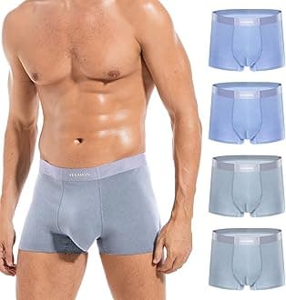 VEEAMON Men's Cotton Stretch Boxer Briefs Seamless Underwear Moisture-Wicking Comfortable 4-Pack With Gift Box