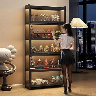 EFGETD Display Cabinet for Collection, Acrylic Transparent Curio Cabinet Figures and Curio Collection Display Case Floor Standing Showcase Home Living Room(Black,4 Floor 50cm)