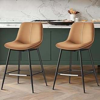 Bar Stools Set of 2, Counter Height Bar Stools with Back, Ergonomic Backrest, Synthetic Leather, Metal Legs, 24.8-Inch Tall Barstools for Kitchen Island Home Bar, Easy Assembly, Caramel Brown
