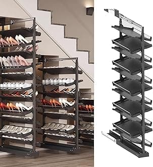 Pull-Out Shoe Rack Organizer for Closet Shoe Cabinet,Adjustable Height Retractable Metal Stackable Shoe Rack, Vertical Shelf Organizer for Small Bedroom Closet, Space Saving Storage, Black(45cm,11 Tie