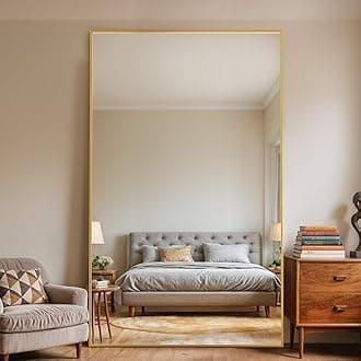 Antok Full Length Mirror, 46"x90" Oversized Floor Mirror with Stand for Bedroom, Living Room Cloakroom, Gold, Rect Style
