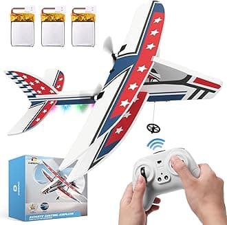 RC Plane, 2.4GHZ Remote Control Airplane W/ 3 Batteries & 6-axis Gyro Stabilizer, 2CH RTF RC Glider Toy for Beginners Kids Boys Girls Adults