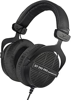 beyerdynamic Dt 990 Pro Over Ear Studio Monitor Wired Headphones- Open-Back Stereo Construction, Wired (80 Ohm, Black (Limited Edition))
