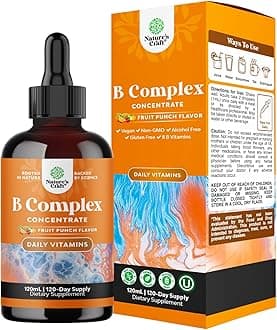 Vegan Vitamin B Complex Liquid - 9-in-1 Liquid B Complex Vitamins for Women & Men with B1 B2 B3 B5 B6 B7 Folate Methyl B12 Plus Vitamin C - Super Concentrated Non GMO & Naturally Flavored - 4Fl Oz