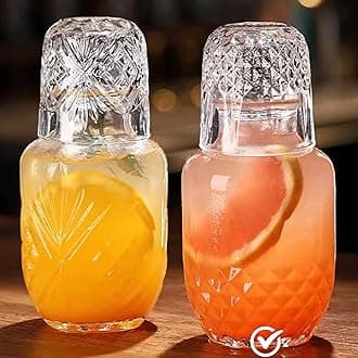 Bedside Water Carafe and Glass Set, Mfacoy 17 OZ Glass Pitcher & 5 OZ Cup, Bedside Night Carafe Pitchers and Water Glass Tumbler Set, Vintage Glass Water Pitcher with Cup Set for Bedroom
