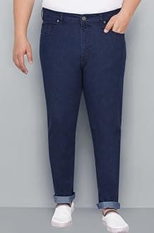 JOHN PRIDE Plus Size Men's Stretchable Mid-Rise Comfort Fit Clean Look Cotton Jeans for Men