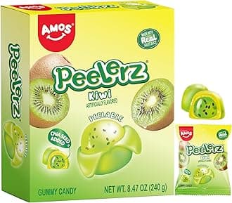AMOS Peelerz Kiwi Gummy Candy Peelable Fruit Snacks Easter Basket Stuffers 8.47oz Box 10 Individual Packs Fun Easter Egg Hunt Treats with Chia Seeds and Real Fruit Juice
