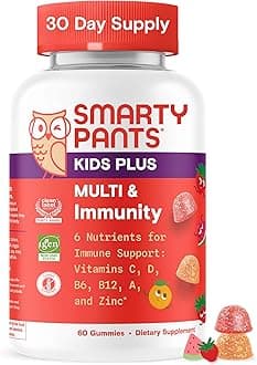 SmartyPants Kids Multivitamin & Immunity Gummies: Vitamins C, D, B6, B12, A, and Zinc for Immune Support, Biotin, Iodine, Gluten Free, Two Fruit Flavors, 60 Count (30 Day Supply)