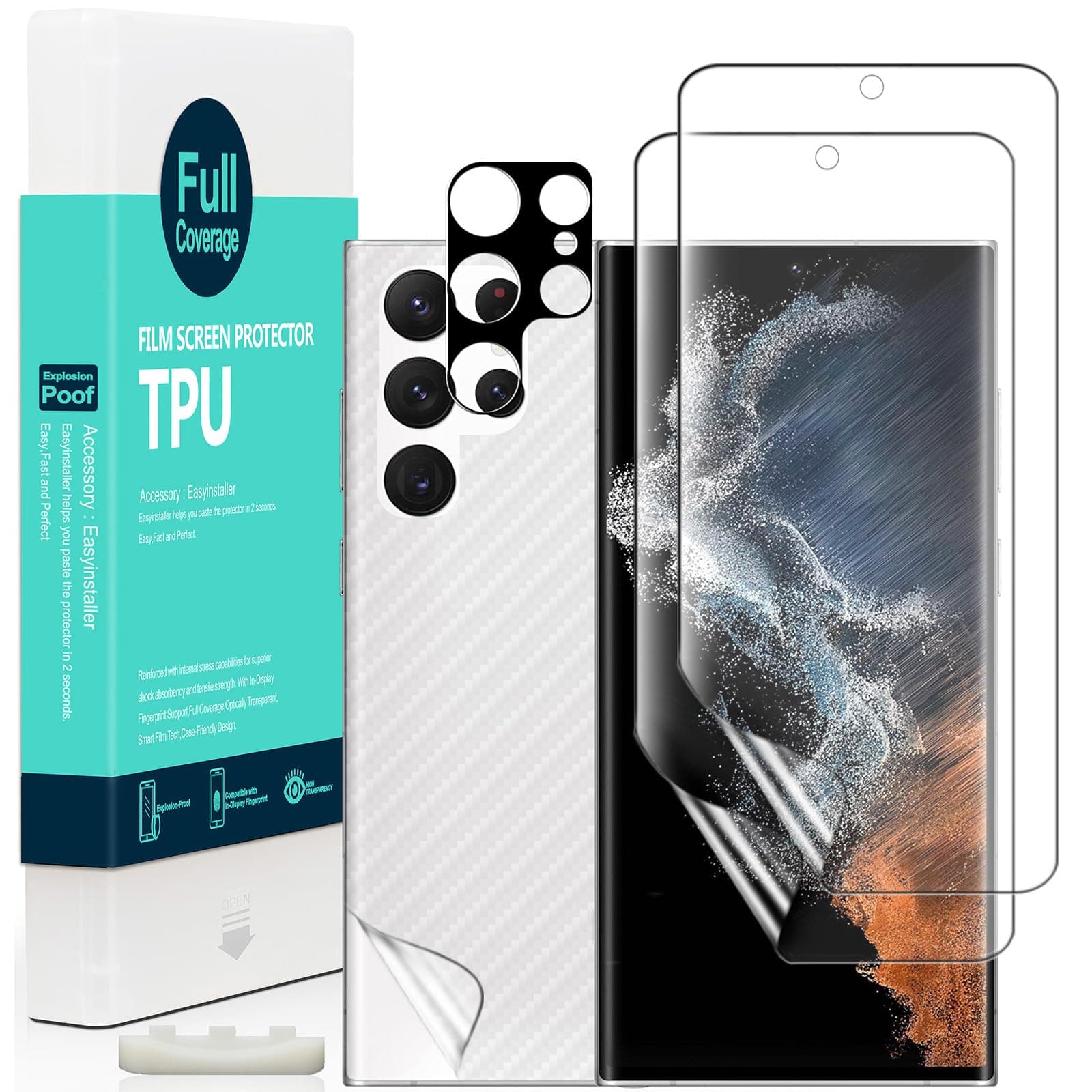 Ibywind 2 Pcs Screen Protector For Samsung Galaxy S22 Ultra(5G),Flexible TPU Film,With 1Pc Camera Lens Protector,1Pc Back Film,Bubble Free,Easy To Install