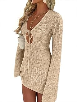 ANRABESS Beach Cover Ups for Women Crochet Swimsuit Bathing Suit Swimwear Bikini Mesh Knit Dress 2025 Summer Vacation Outfits