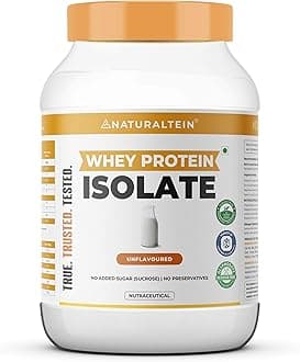 NATURALTEIN Natural Whey Protein Isolate Unflavoured - 1 kg (Naturally flavored, Non GMO, No Artificial Sweeteners)