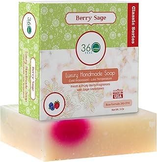360Feel Berry Sage Soap -5oz Castile Handmade Soap bar-Fresh Fruity, Berry with Sage undertones- Pure Essential Oil Natural Soaps- Great as Anniversary Wedding Gifts- Gift ready