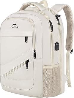 MATEIN Laptop Backpack Women Large Capacity, Travel Backpack TSA Approved with Luggage Strap & USB Port, Water Resistant Teacher College Bookbag Fits 17 Inch Computer, Stylish Beige Work Daypack