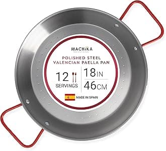 Machika Skillet Pan | Carbon Steel Paella Pan | Carbon Steel Pans for Cooking | Thin Carbon Steel Pan for Paella | Perfect for Outdoors, Camping, Restaurants, and More | 12 Servings | 18 In |