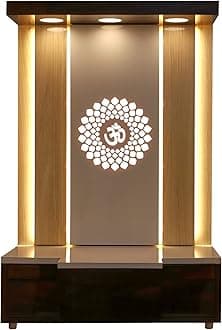 Modern White Wooden Temple with LED Light for Home & Office | Pooja Mandir (16X10X8)