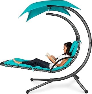 Best Choice Products Hanging Chaise Lounger Chair Arc Stand Air Porch Swing Hammock Chair Canopy Teal