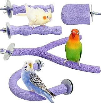 PINVNBY 5 Pack Bird Perch Resin Bird Beak Grinding Stone Parrot Cage Stand Platform Foot Claws Trimmer Chew Toy Cage Accessories for Budgie Cockatiel Conure Lovebird Finch (Purple)