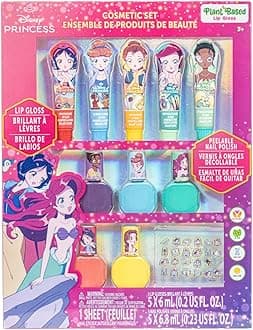Townley Girl Disney Princess Sparkly Cosmetic Makeup Set for Girls with Lip Gloss Nail Polish Nail Stickers - 11 Pcs|Perfect for Parties Sleepovers Makeovers| Birthday Gift for Girls above 3 Yrs